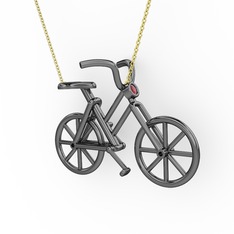 Bisiklet Kolye - Kök yakut 925 ayar siyah rodyum kaplama gümüş kolye (40 cm altın rolo zincir) #hqxtxz