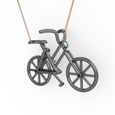 Bisiklet Kolye - Akuamarin 925 ayar siyah rodyum kaplama gümüş kolye (40 cm rose altın rolo zincir) #iflqcw