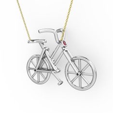 Bisiklet Kolye - Kök yakut 18 ayar beyaz altın kolye (40 cm altın rolo zincir) #k2exic