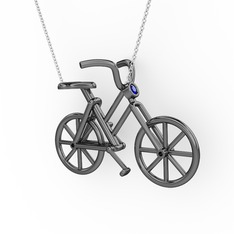 Bisiklet Kolye - Lab safir 925 ayar siyah rodyum kaplama gümüş kolye (40 cm beyaz altın rolo zincir) #l80uah