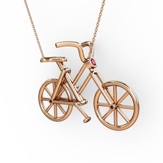 Bisiklet Kolye - Rodolit garnet 18 ayar rose altın kolye (40 cm rose altın rolo zincir) #mdbxno