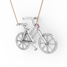Bisiklet Kolye - Rodolit garnet 18 ayar beyaz altın kolye (40 cm rose altın rolo zincir) #mixmng