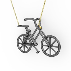 Bisiklet Kolye - Sitrin 925 ayar siyah rodyum kaplama gümüş kolye (40 cm altın rolo zincir) #qq1mdm