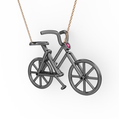 Bisiklet Kolye - Rodolit garnet 925 ayar siyah rodyum kaplama gümüş kolye (40 cm gümüş rolo zincir) #spg96x