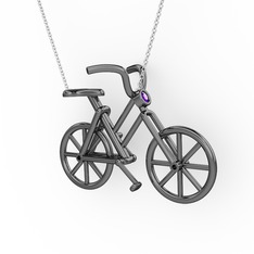 Bisiklet Kolye - Ametist 925 ayar siyah rodyum kaplama gümüş kolye (40 cm beyaz altın rolo zincir) #tq60fu