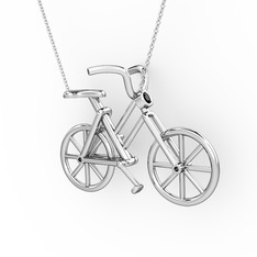 Bisiklet Kolye - Siyah zirkon 14 ayar beyaz altın kolye (40 cm beyaz altın rolo zincir) #v9lv47