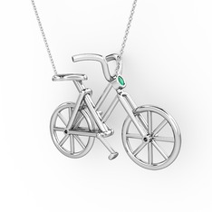 Bisiklet Kolye - Kök zümrüt 8 ayar beyaz altın kolye (40 cm beyaz altın rolo zincir) #wckdzy