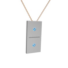 Domino Kolye - Akuamarin 925 ayar gümüş kolye (40 cm rose altın rolo zincir) #12vvro2