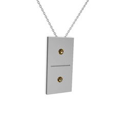 Domino Kolye - Dumanlı kuvars 14 ayar beyaz altın kolye (40 cm gümüş rolo zincir) #14d87w8