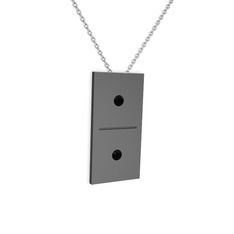 Domino Kolye - Siyah zirkon 925 ayar siyah rodyum kaplama gümüş kolye (40 cm beyaz altın rolo zincir) #14w8llq