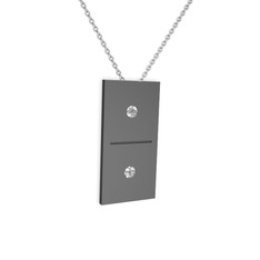 Domino Kolye - Pırlanta 925 ayar siyah rodyum kaplama gümüş kolye (0.12 karat, 40 cm beyaz altın rolo zincir) #15932wc