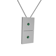 Domino Kolye - Yeşil kuvars 14 ayar beyaz altın kolye (40 cm gümüş rolo zincir) #18lcqx6