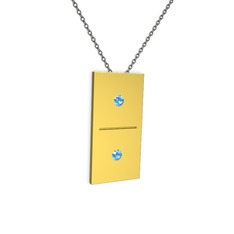 Domino Kolye - Akuamarin 18 ayar altın kolye (40 cm gümüş rolo zincir) #1boq2q3