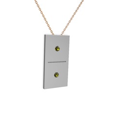 Domino Kolye - Peridot 14 ayar beyaz altın kolye (40 cm gümüş rolo zincir) #1cpkcmg