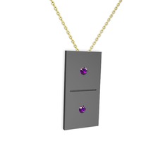 Domino Kolye - Ametist 925 ayar siyah rodyum kaplama gümüş kolye (40 cm altın rolo zincir) #1ex669q