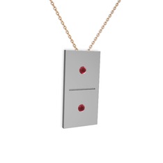 Domino Kolye - Kök yakut 18 ayar beyaz altın kolye (40 cm rose altın rolo zincir) #1f231cy
