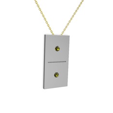Domino Kolye - Peridot 18 ayar beyaz altın kolye (40 cm gümüş rolo zincir) #1ka7yei