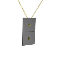 Domino Kolye - Peridot 925 ayar siyah rodyum kaplama gümüş kolye (40 cm gümüş rolo zincir) #1ku19n8