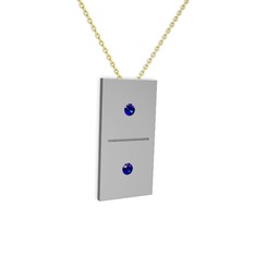 Domino Kolye - Lab safir 14 ayar beyaz altın kolye (40 cm altın rolo zincir) #1l3uw3a