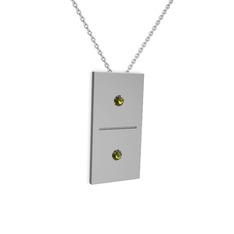 Domino Kolye - Peridot 14 ayar beyaz altın kolye (40 cm gümüş rolo zincir) #1likkr1