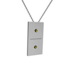 Domino Kolye - Peridot 14 ayar beyaz altın kolye (40 cm gümüş rolo zincir) #1o2z81q