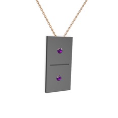 Domino Kolye - Ametist 925 ayar siyah rodyum kaplama gümüş kolye (40 cm rose altın rolo zincir) #1p1ov1e