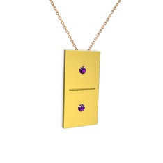 Domino Kolye - Ametist 14 ayar altın kolye (40 cm rose altın rolo zincir) #1pvkpy5