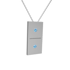 Domino Kolye - Akuamarin 925 ayar gümüş kolye (40 cm beyaz altın rolo zincir) #1xoi7us