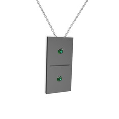 Yeşil kuvars 925 ayar siyah rodyum kaplama gümüş kolye (40 cm beyaz altın rolo zincir)