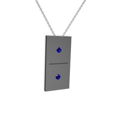 Domino Kolye - Lab safir 925 ayar siyah rodyum kaplama gümüş kolye (40 cm beyaz altın rolo zincir) #1yhniwb