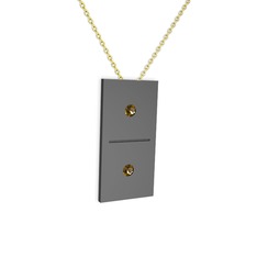 Domino Kolye - Dumanlı kuvars 925 ayar siyah rodyum kaplama gümüş kolye (40 cm altın rolo zincir) #7tcgfc