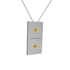 Domino Kolye - Sitrin 14 ayar beyaz altın kolye (40 cm beyaz altın rolo zincir) #a4efq0