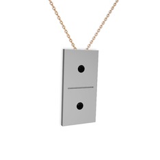 Domino Kolye - Siyah zirkon 18 ayar beyaz altın kolye (40 cm gümüş rolo zincir) #apz42q