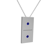 Domino Kolye - Lab safir 925 ayar gümüş kolye (40 cm beyaz altın rolo zincir) #aqs204