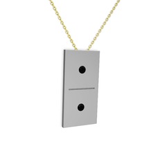 Domino Kolye - Siyah zirkon 18 ayar beyaz altın kolye (40 cm gümüş rolo zincir) #dpdes1