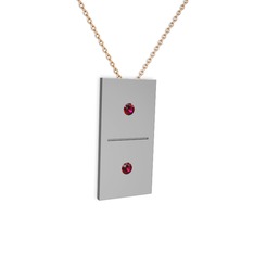 Domino Kolye - Rodolit garnet 14 ayar beyaz altın kolye (40 cm rose altın rolo zincir) #m25c8q