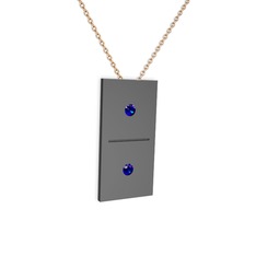 Domino Kolye - Lab safir 925 ayar siyah rodyum kaplama gümüş kolye (40 cm rose altın rolo zincir) #qr1q6g