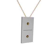Domino Kolye - Dumanlı kuvars 8 ayar beyaz altın kolye (40 cm rose altın rolo zincir) #r8sb9r