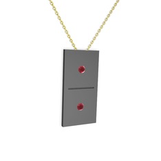 Domino Kolye - Kök yakut 925 ayar siyah rodyum kaplama gümüş kolye (40 cm altın rolo zincir) #s445h4