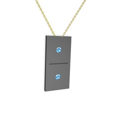 Domino Kolye - Akuamarin 925 ayar siyah rodyum kaplama gümüş kolye (40 cm altın rolo zincir) #wlwzme