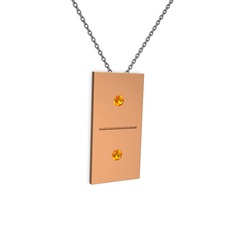 Domino Kolye - Sitrin 18 ayar rose altın kolye (40 cm gümüş rolo zincir) #za7639