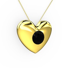 Moria Kalp Kolye - Siyah zirkon 8 ayar altın kolye (40 cm altın rolo zincir) #1226a15
