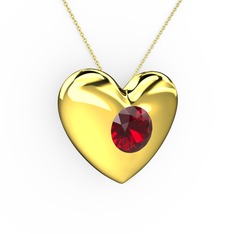 Moria Kalp Kolye - Garnet 14 ayar altın kolye (40 cm altın rolo zincir) #188xtx