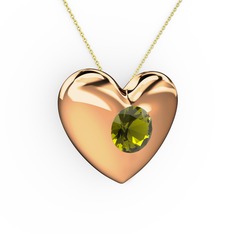 Moria Kalp Kolye - Peridot 18 ayar rose altın kolye (40 cm altın rolo zincir) #1oxjnhy