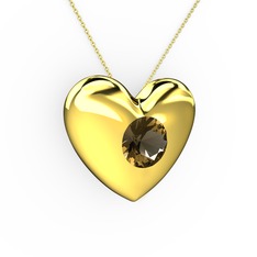 Moria Kalp Kolye - Dumanlı kuvars 14 ayar altın kolye (40 cm altın rolo zincir) #1pk00zp
