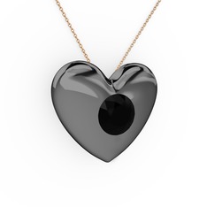 Moria Kalp Kolye - Siyah zirkon 925 ayar siyah rodyum kaplama gümüş kolye (40 cm rose altın rolo zincir) #1whhga8