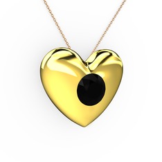 Moria Kalp Kolye - Siyah zirkon 8 ayar altın kolye (40 cm rose altın rolo zincir) #txe01y