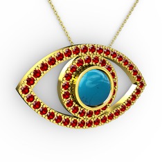 Palmira Göz Kolye - Turkuaz ve garnet 8 ayar altın kolye (40 cm altın rolo zincir) #17uuvtz