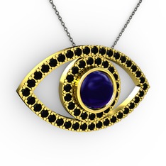 Palmira Göz Kolye - Lab safir ve siyah zirkon 18 ayar altın kolye (40 cm gümüş rolo zincir) #1blqqck