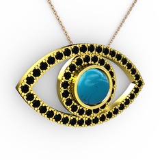 Palmira Göz Kolye - Turkuaz ve siyah zirkon 8 ayar altın kolye (40 cm gümüş rolo zincir) #1dnjvm3